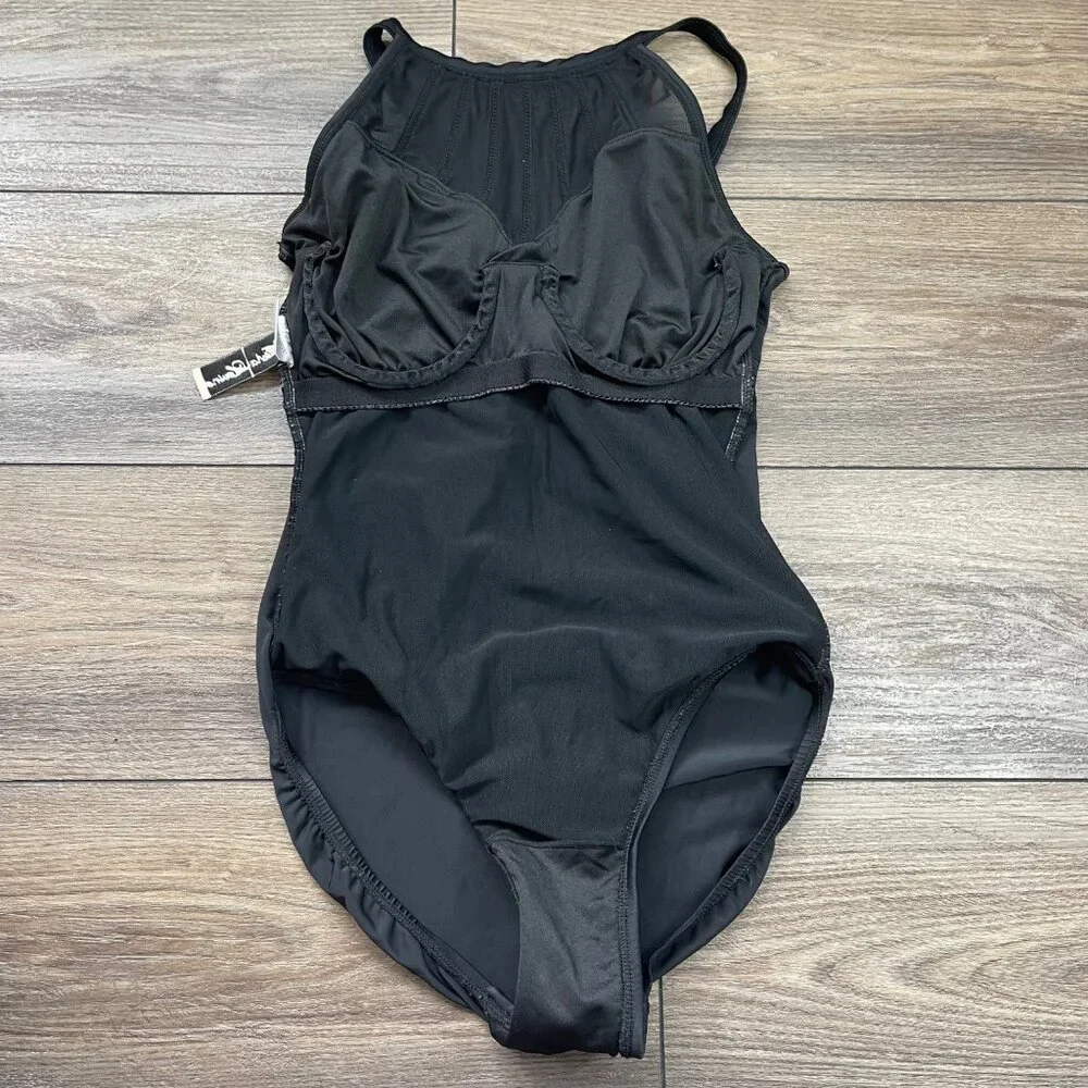 Alisha Levine High Neck One‎ Piece Swimsuit Women's Size 8 Black Underwire